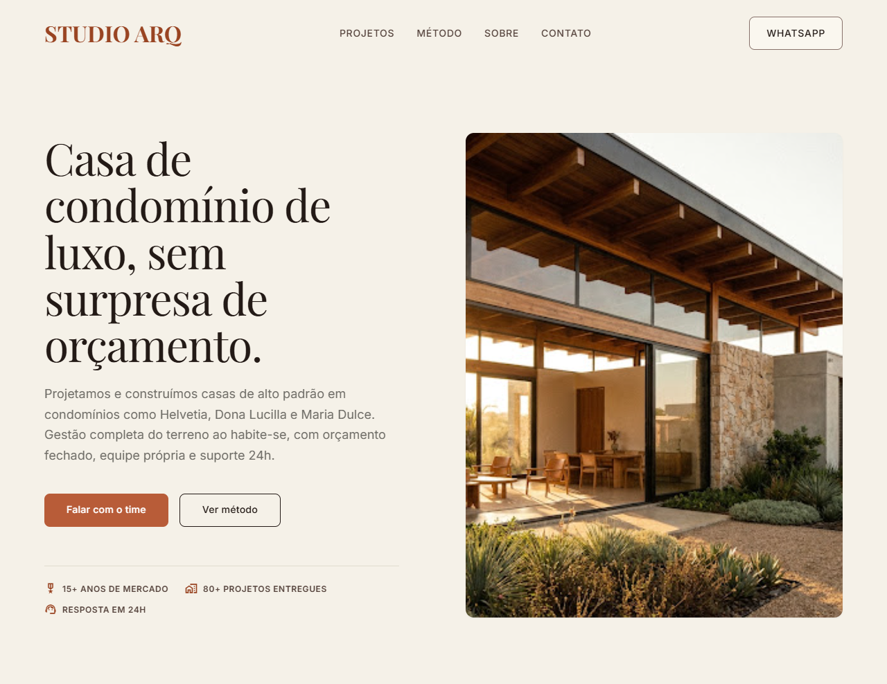 Exemplo de página estruturada para arquitetura e serviços profissionais